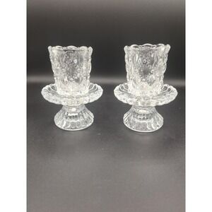 Partylite P9246 Quilted Crystal Glass Votive Candle Holder Pair w/Box